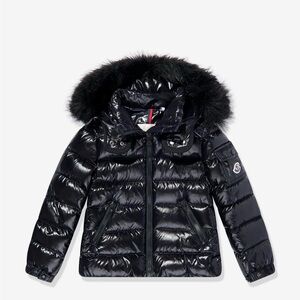 Moncler Glossy Black Down Jacket with Fur Trim